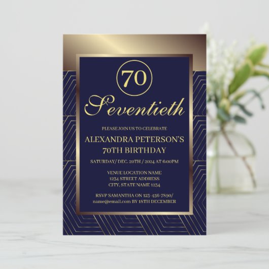 Königlich blaue und goldene Gemusterte Grenze Gebu Einladung (Stehend Vorderseite)