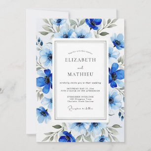Königlich Blaue Üppige Botanische Hochzeit Einladung