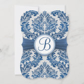 Königlich blauer Damastenmonogramm Wedding Invite Einladung (Rückseite)