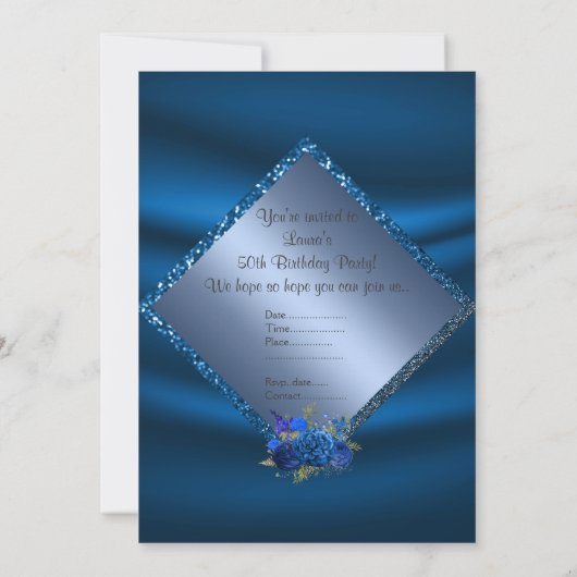 Königlich blauer Geburtstag Online-Blume Geburtsta Einladung (Rückseite)