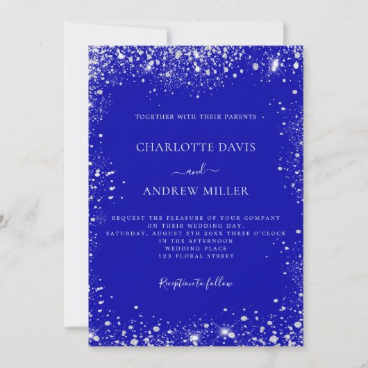 Königlich blauer silberner Glitzer Einladung (Vorderseite)