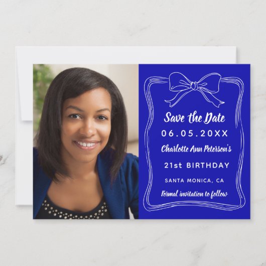 Königlich blauer, von Hand gezeichnet Buggebirge F Save The Date (Vorderseite)