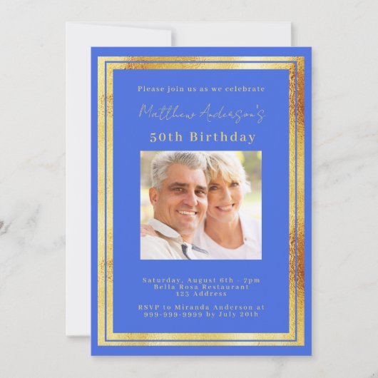 Königlich-blaues Foto Geburtstag Einladung (Vorderseite)