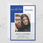 Königlich blaues Foto Hochzeit Sichern Sie das Dat Einladung (Vorderseite)