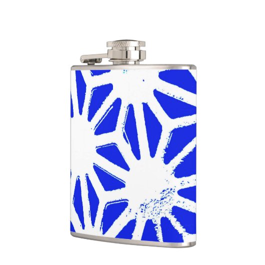 Königlich blaues geometrisches Muster Flachmann (Links)