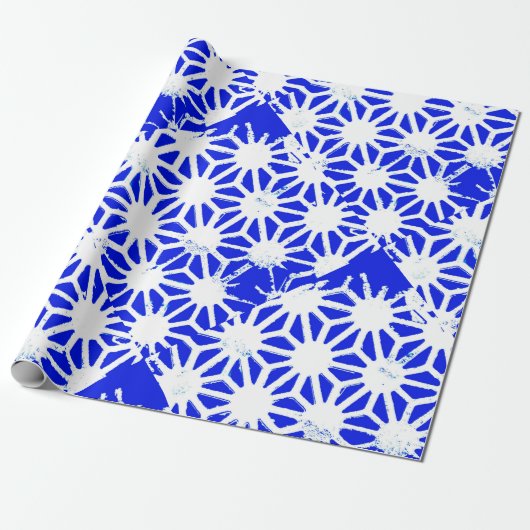 Königlich blaues geometrisches Muster Geschenkpapier (Ungerollt)