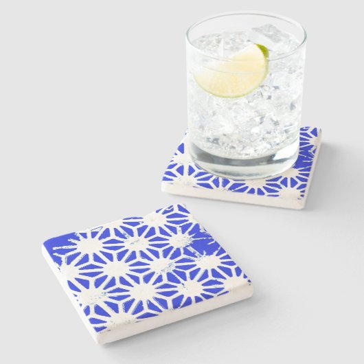 Königlich blaues geometrisches Muster Steinuntersetzer (Seitenansicht)