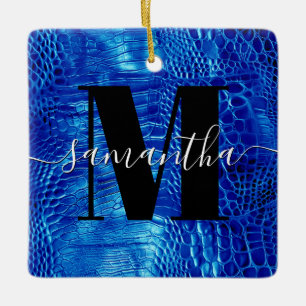 Königlich Blaues Kunstleder-Monogramm-Foto Keramikornament