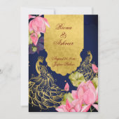 Königlich blaues Pfau Rosa Lotus Indische Hochzeit Einladung (Vorderseite)