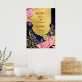 Königlich-Blaues Pfauenlotus Indisches Begrüßungsz Poster (Küche)