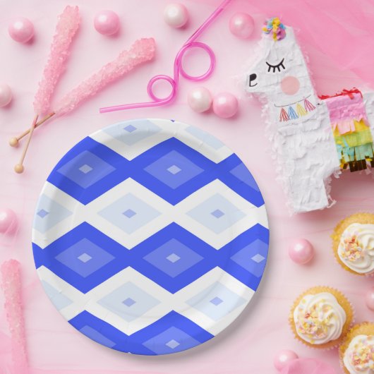 Königlich blaues Rautenmuster Pappteller (Party)