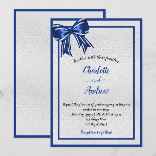 Königlich blaues Silberbogenmetall Einladung (Vorne/Hinten)