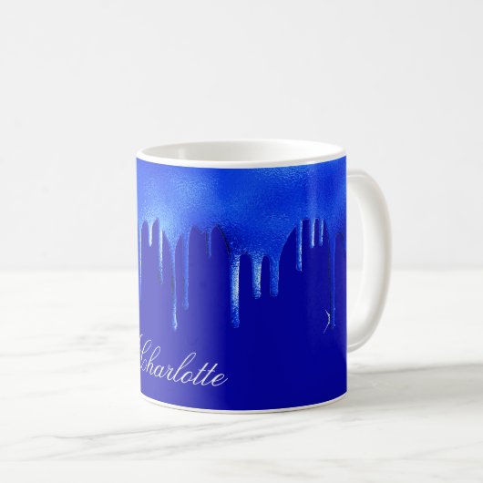 Königlich blaues Tropfname-Skript Kaffeetasse (VorderseiteRechts)