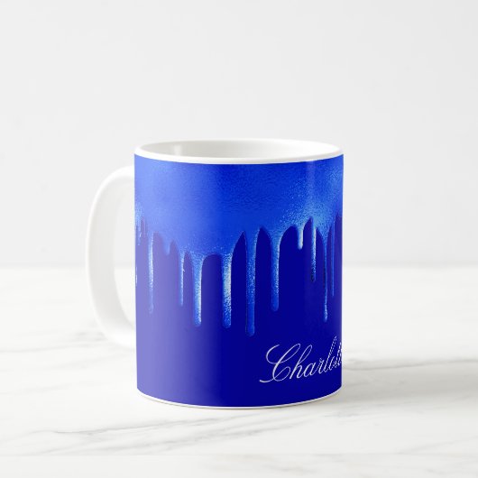 Königlich blaues Tropfname-Skript Kaffeetasse (Vorderseite Links)