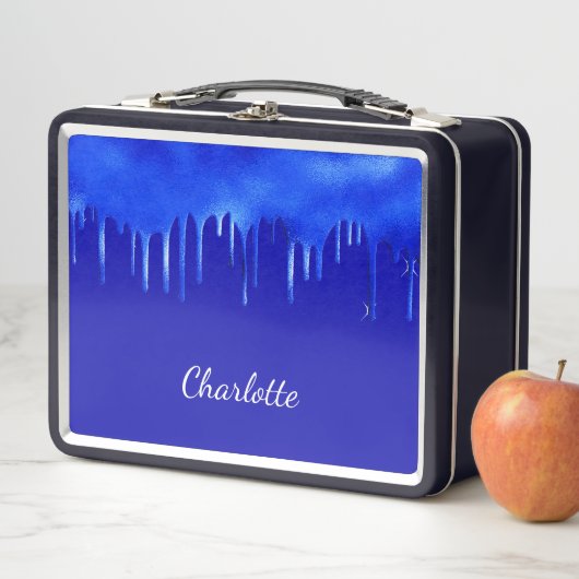 Königlich blaues Tropfname Skript-Mädchen Metall Brotdose (Beispiel)