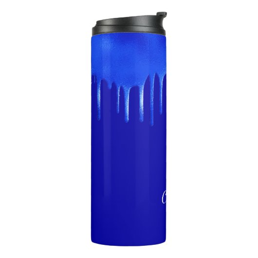 Königlich blaues Tropfname-Skript Thermosbecher (Nach links gedreht)