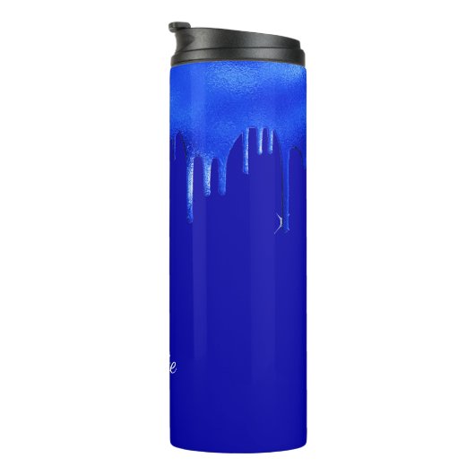 Königlich blaues Tropfname-Skript Thermosbecher (Nach rechts gedreht)