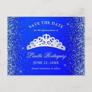 Königlich Blaues und Silbernes Quinceanera-Save-th Postkarte