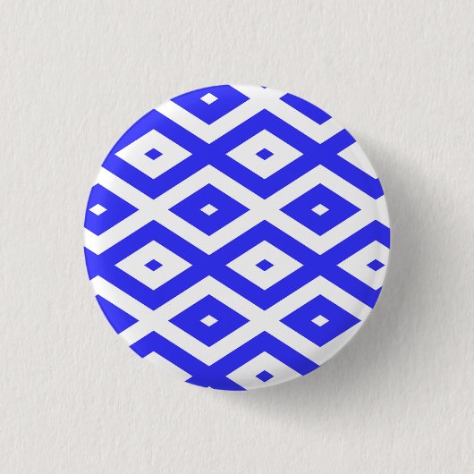 Königlich blaues und weißes Rautenmuster Button (Vorderseite)