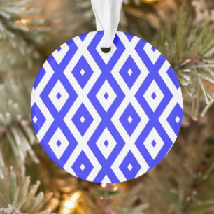 Königlich blaues und weißes Rautenmuster Ornament