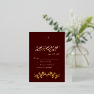 Königlich Burgund Gold Rosen Blumen Die Hochzeit v Folieneinladung