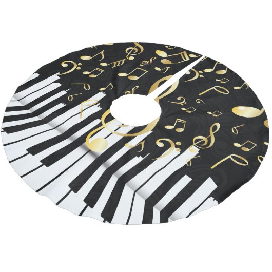 Königlich elegante Musiknote-Klaviertasten Polyester Weihnachtsbaumdecke (Schrägansicht)