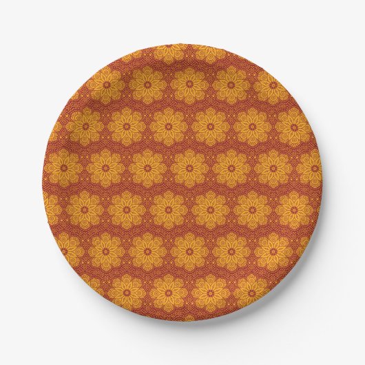Königlich gelbes und rotes Mandala-Muster Pappteller (Vorderseite)