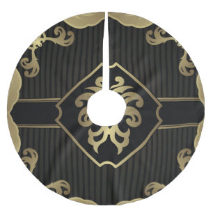 königlich, Gold, Lilie, Muster, auf dem Schwarzen Polyester Weihnachtsbaumdecke
