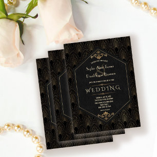 Königlich Gold Schwarze Great Gatsby Art Deco Hoch Einladung
