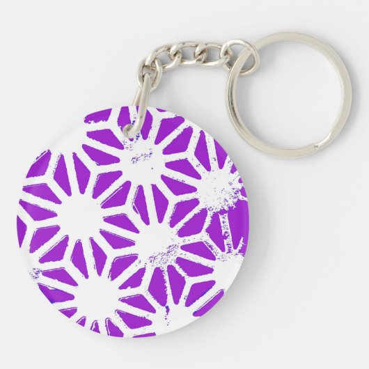 Königlich lila geometrisches Muster Schlüsselanhänger (Rückseite)