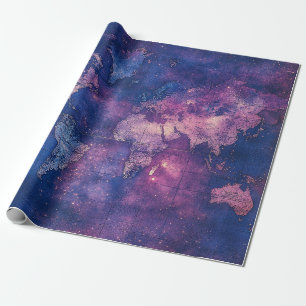 Königlich Purpur Vintage Himmels Weltkarte Geschenkpapier