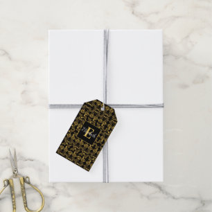 Königlich Schwarz & Gold Damast Blumenmuster mit i Geschenkanhänger