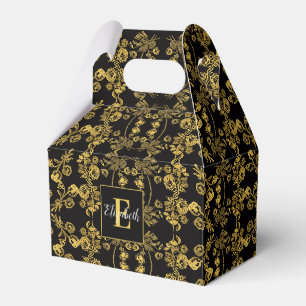 Königlich Schwarz & Gold Damast Blumenmuster mit i Geschenkschachtel