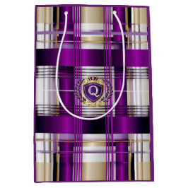 Königlich violett kariertes Monogramm Mittlere Geschenktüte