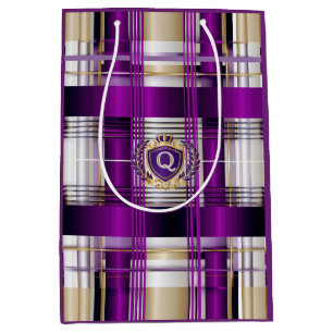Königlich violett kariertes Monogramm Mittlere Geschenktüte