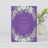 Königlich violette blättrige Hochzeit Einladung (Stehend Vorderseite)