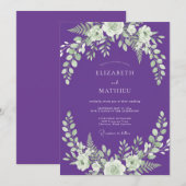 Königlich violette blättrige Hochzeit Einladung (Vorne/Hinten)