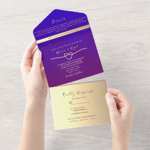 Königlich Violette Hochzeit All In One Einladung