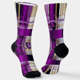 Königlich violette karierte Monogramm-Crew-Socken Socken