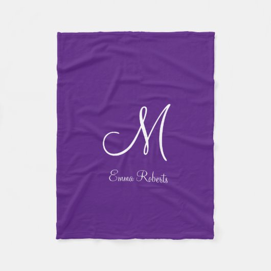 Königlich violette Monogramm-Namensdecke Fleecedecke (Vorderseite)