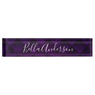 Königlich violette quiltierte elegante chic modern namensplakette