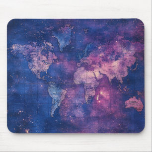 Königlich violette Vintage-Himmels-Weltkarte Mousepad