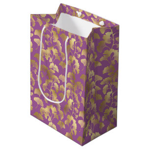 Königlich violettes Ginkgoblatt Luxus-Goldmuster Mittlere Geschenktüte