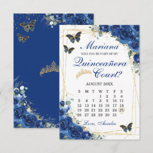 Königlichblaue Blumen-Quinceanera-Hofantrags-Karte RSVP Karte
