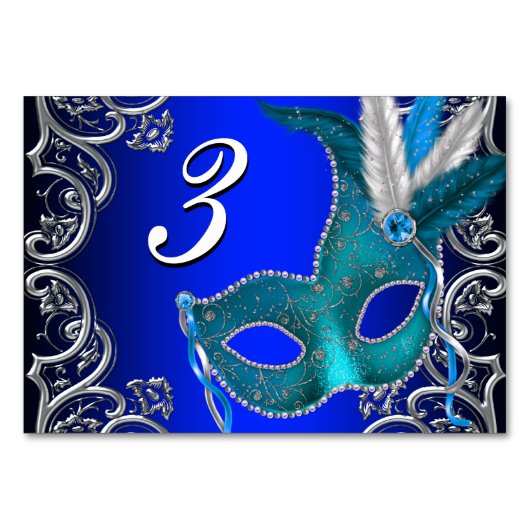 Königlichblaue Maskenballparty Tischnummer (Vorderseite)