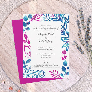 Königlichblaue und magentapinke Hochzeitseinladung Einladung