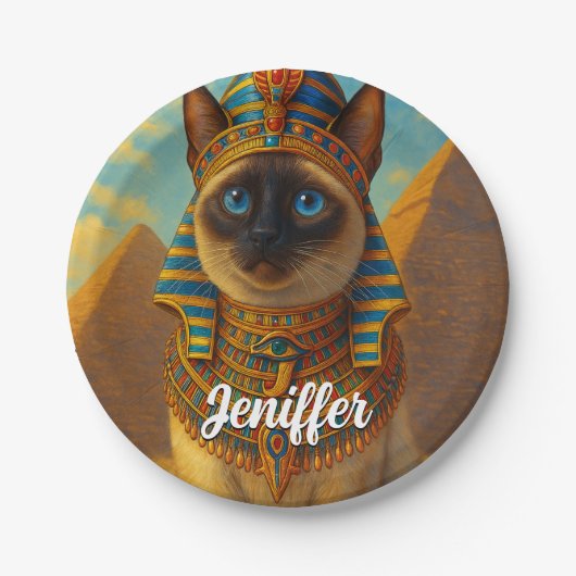 Königliche ägyptische Pharaonenkatze in der Wüste Pappteller (Vorderseite)