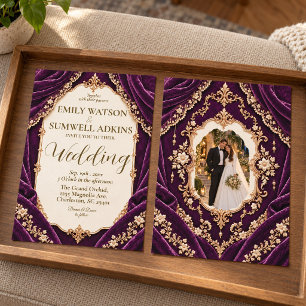 Königliche Aubergine-Velvet-Barock-Hochzeit Einladung
