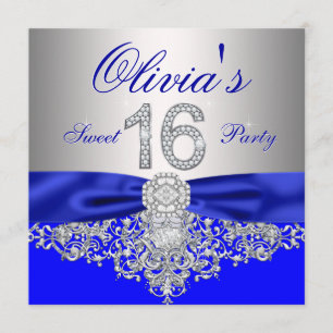 Königliche Blau- und Silber-Diamant-Sweet-16-Party Einladung