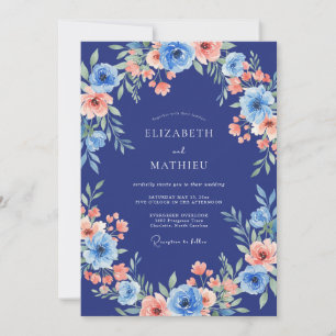 Königliche Blaue Anemone Romantische Hochzeit Einladung